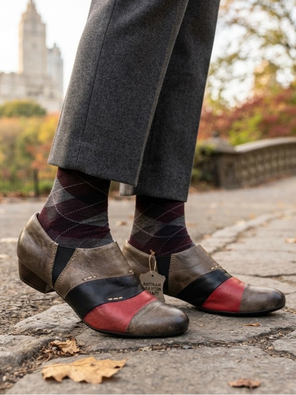 Tamaris Colorblock Leather Ankle Booties Brown Black Red Block Heel 10